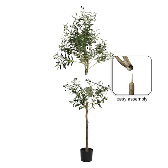 Kate and Laurel 5ft. Green Oliveira Faux Olive Tree in White Planter